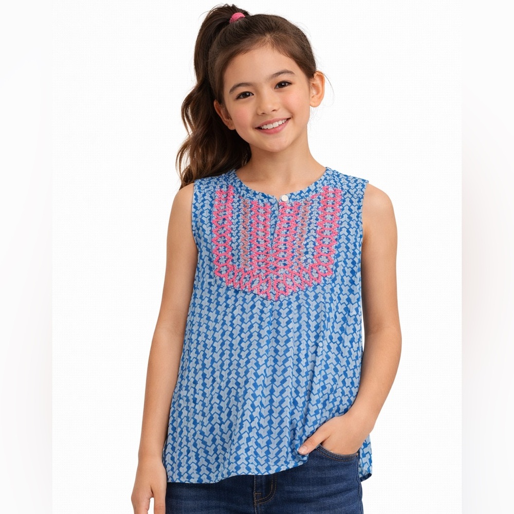 Crewcuts Blue and Pink Kids Blouse - Picture 2 of 6